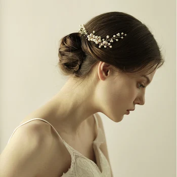 O830 Прости метални мъниста сватбена гребен за коса пластмасов перла сватбен модерен добър гребен за коса сватбени аксесоари за коса Изображение 0