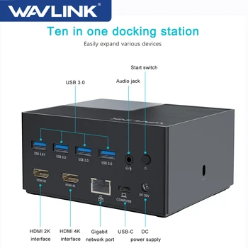 Wavlink USB C Dual HDMI Дисплей Универсална докинг станция За лаптоп 100 Вата захранването RJ-45 Ethernet USB 3.0 Displaylink ЗАРЯДНО устройство за КОМПЮТЪР Изображение 0