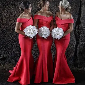 Гореща Разпродажба Прости Рокли на Шаферките в стил Русалка рокля 2021 С открити рамене с Дължина До пода Вечерни Рокли За Сватбени партита Vestidos de Fiesta