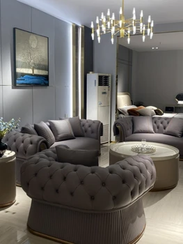 Модерен висококачествен италиански стил, с лек луксозен кожен диван за хол, Скандинавски Апартамент, Вила, просто тройно двойна стая мебели Изображение 0