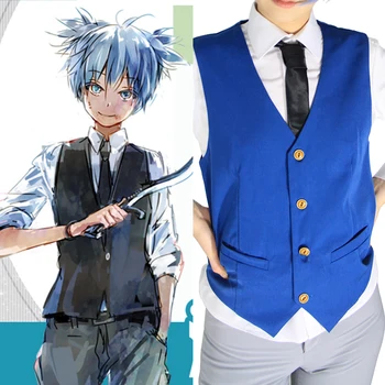 Убийството на Класната стая Сиода За cosplay, Мъжки дрехи синя жилетка, риза с вратовръзка училищни униформи
